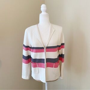 Talbots Stripe V Neck Ivory Pink and Black Jacket Cardigan - Large Petite
